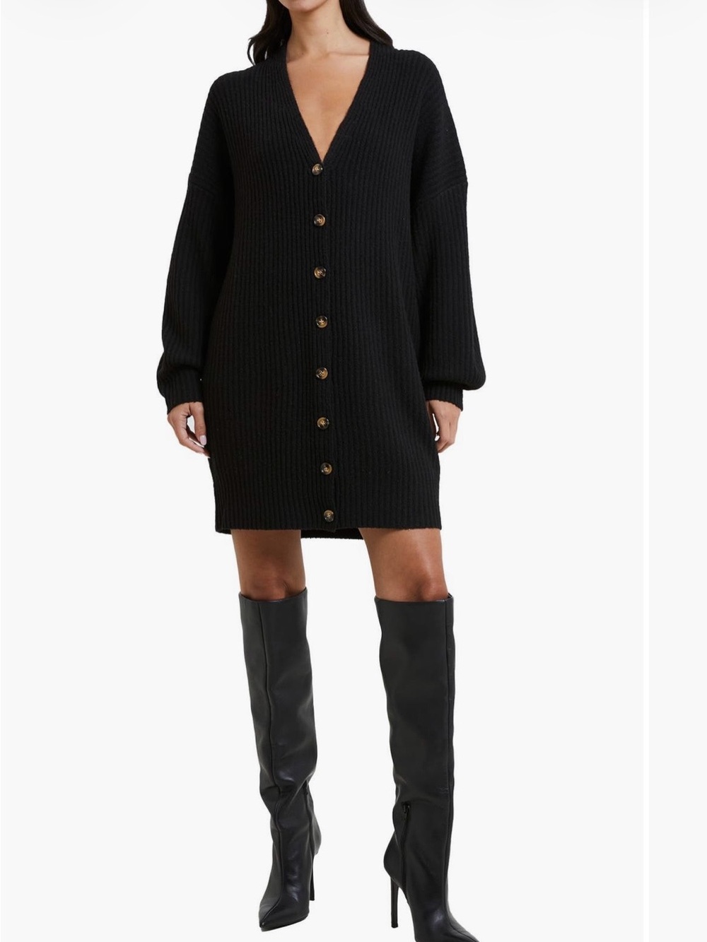 French Connection Babysoft Rib Button Front Long Sleeve Swearer Dress - Size M